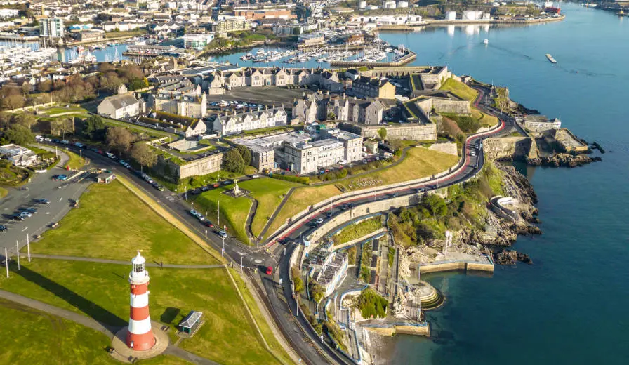 Drone footage of Plymouth, part of the service area of Selwood's Saltash pump and water tank hire depot