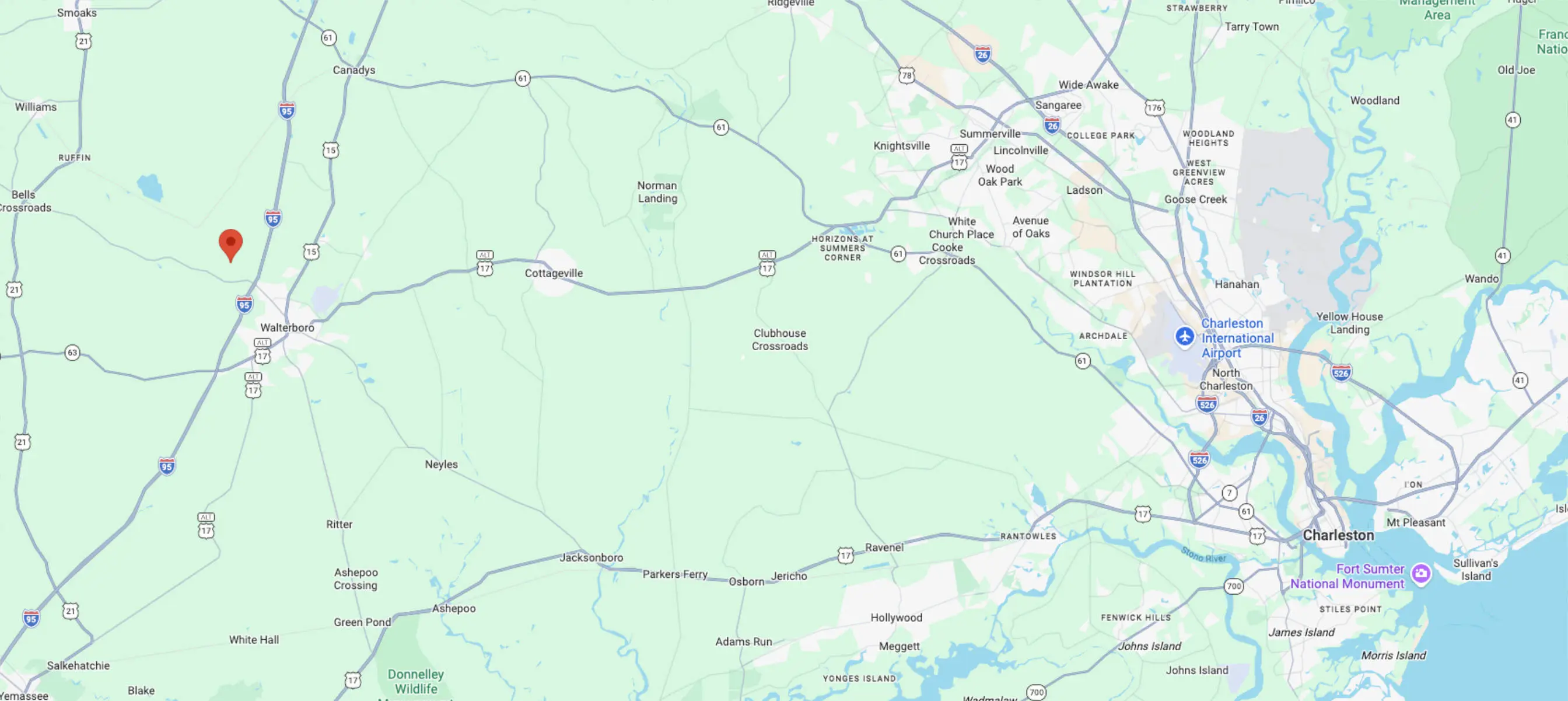 Map of Holland Pump's Walterboro branch in South Carolina