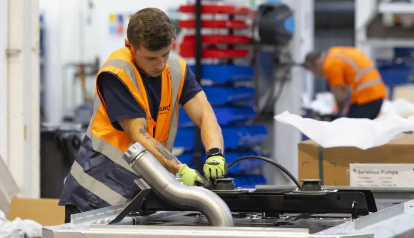 A Selwood engineer working on a pump in the assembly area at Chandlers Ford depot