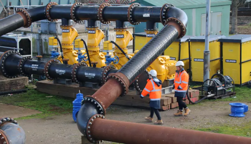 Selwood Sewage Bypass solution on hire at a wastewater treatment plant in the UK