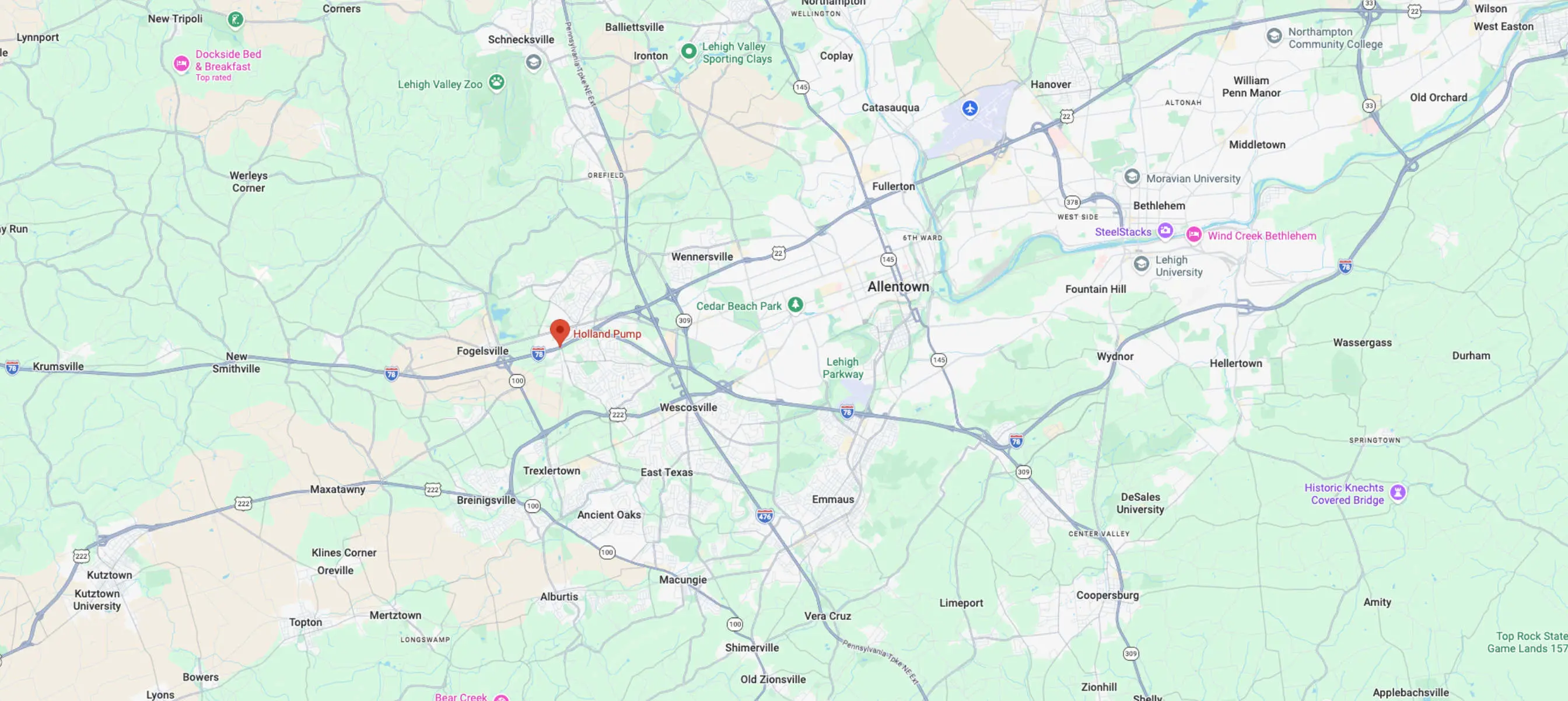 Holland Pump's Allentown branch on a map