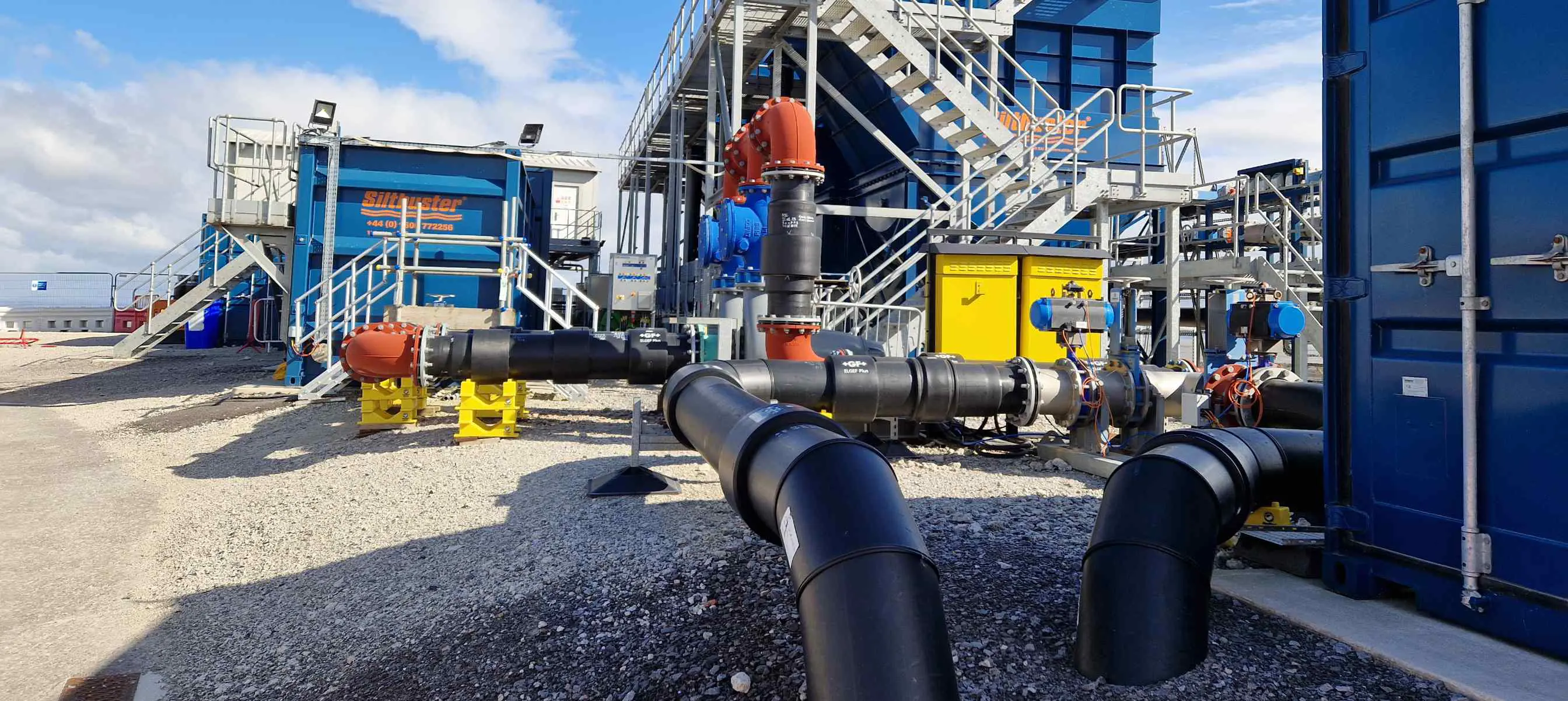 Selwood pumps and Siltbuster treatment units on hire at Hinkley Point from Selwood Bristol's depot