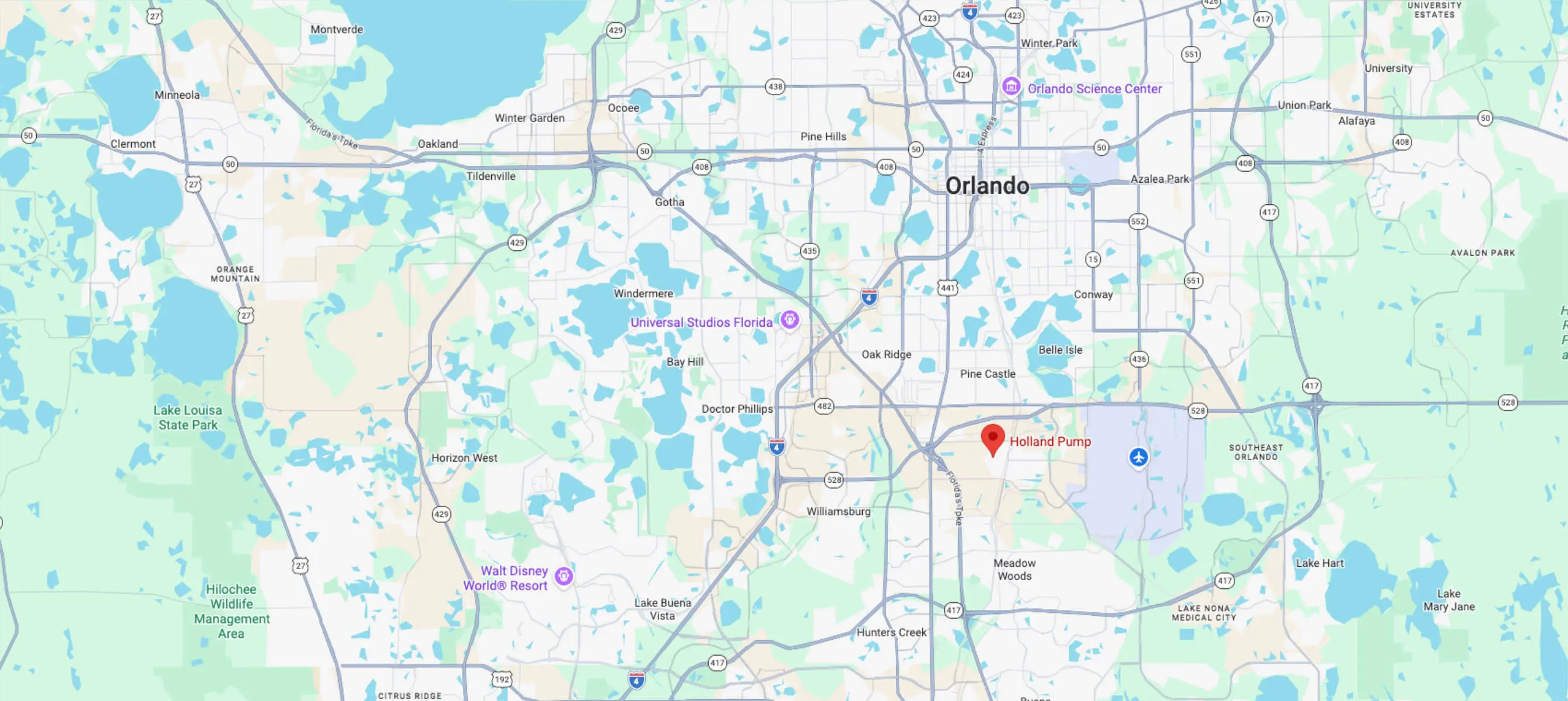 Holland Pump's Orlando branch on a map