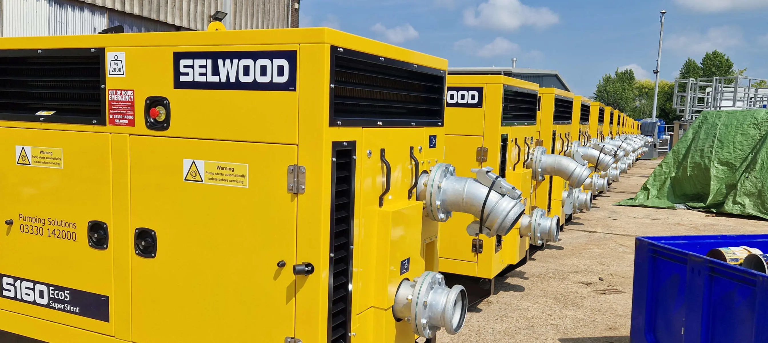 Selwood S160 Eco5 Pumps waiting in the depot ready for hire