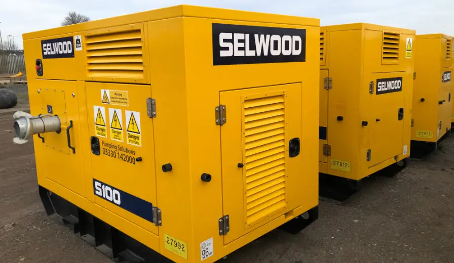 A line of Selwood S100 pumps available for hire across Norfolk and Suffolk from Selwood's Great Yarmouth depot
