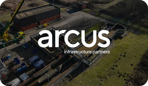 Arcus Infrastructure Partners logo on top of a drone shot of a water authority