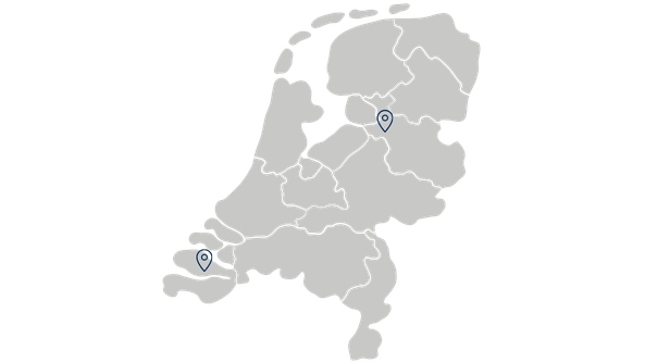 Kaart met Zwolle en Zierikzee locaties Vanderkamp Nederland