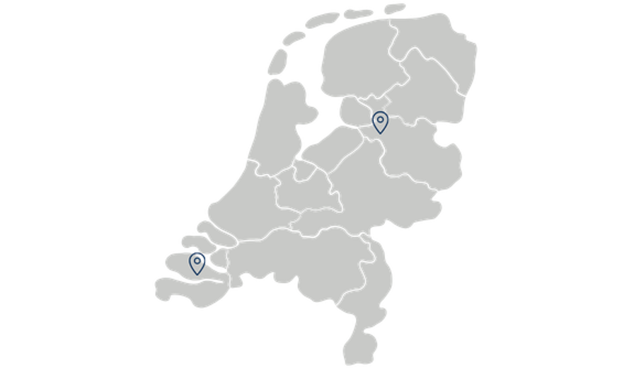 Kaart met Zwolle en Zierikzee locaties Vanderkamp Nederland