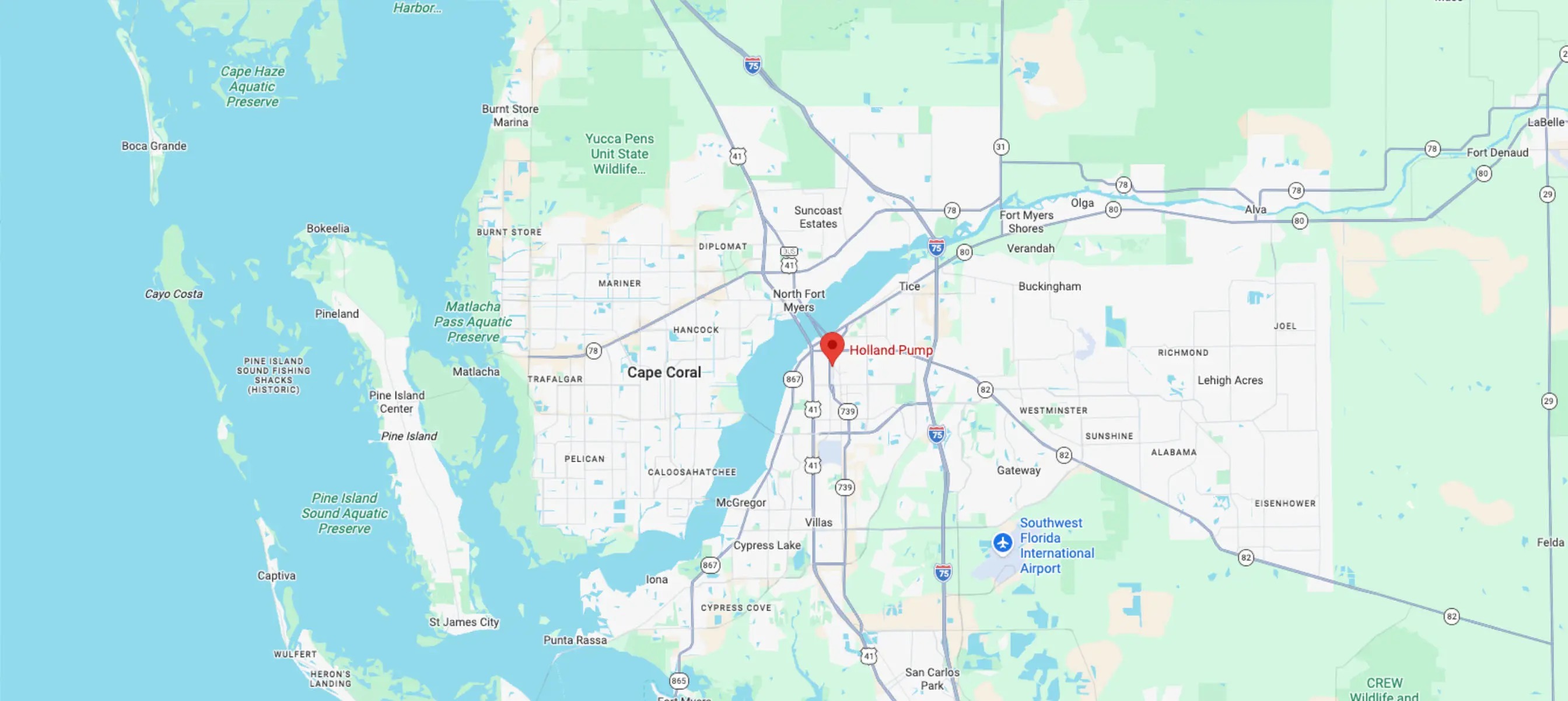 Holland Pump's Fort Myers branch on a map