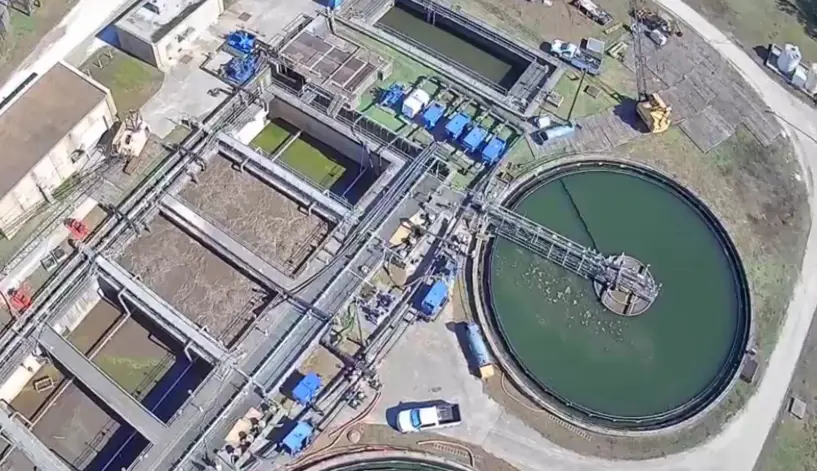 An overhead shot of a complete engineered solution provided by Holland Pump at a wastewater treatment plant in the US